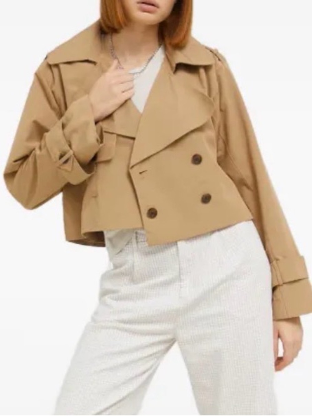 🆕 NWT Abercrombie & Fitch Cropped Trench Jacket, camel, size L